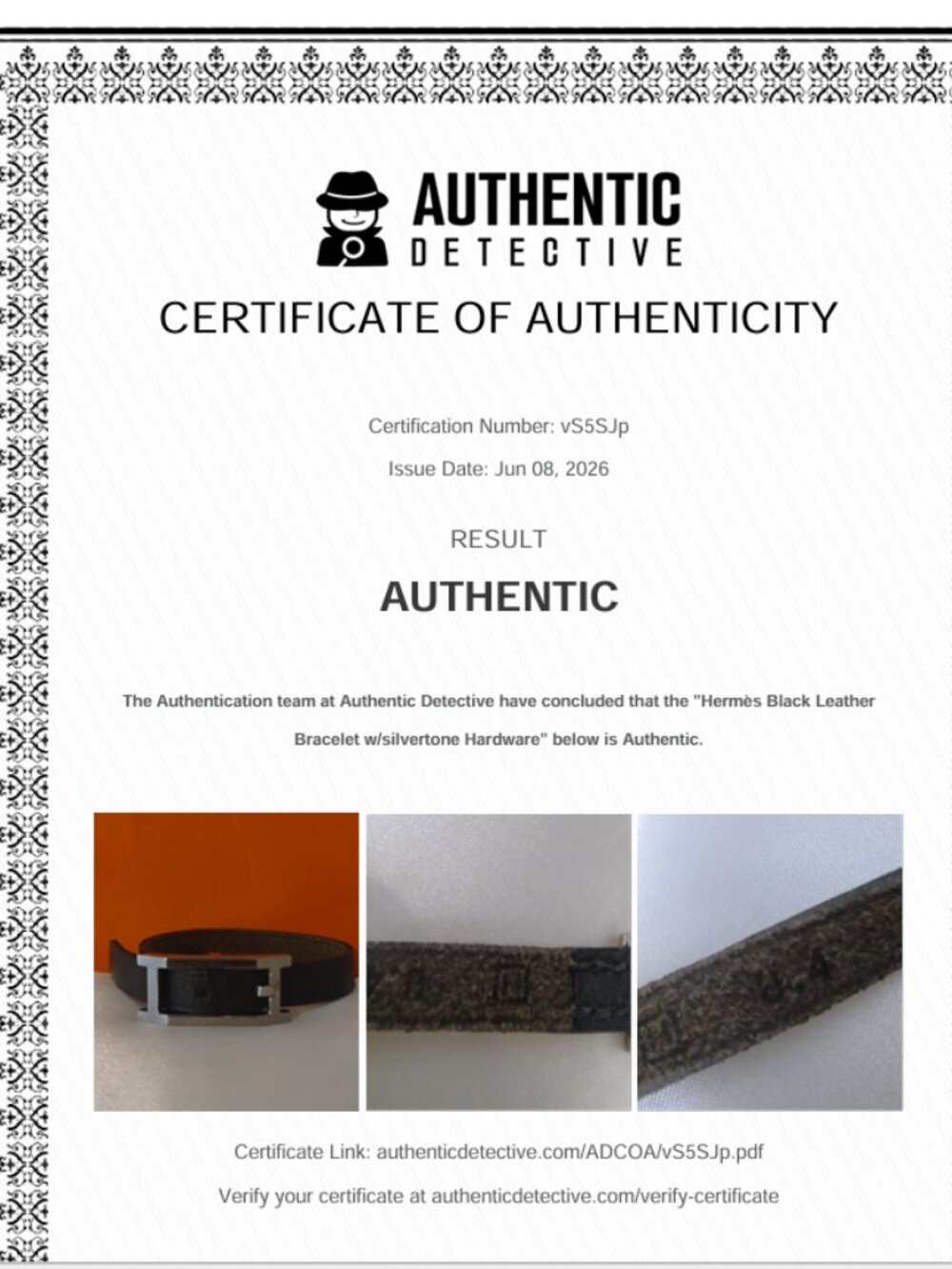 Hermes Behapi leather H buckle bracelet w/COA & bag - Picture 7 of 7